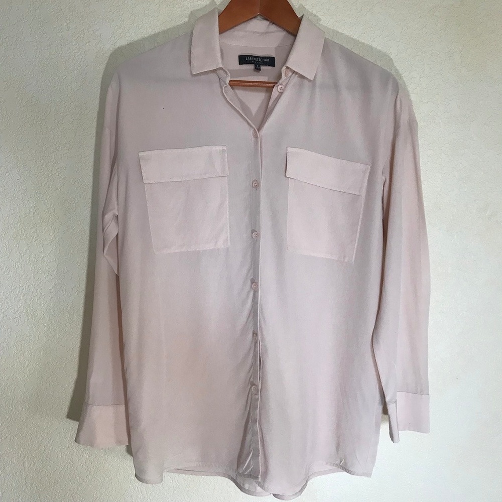 Lafayette 148 Baby Pink Silk Button Down Blouse